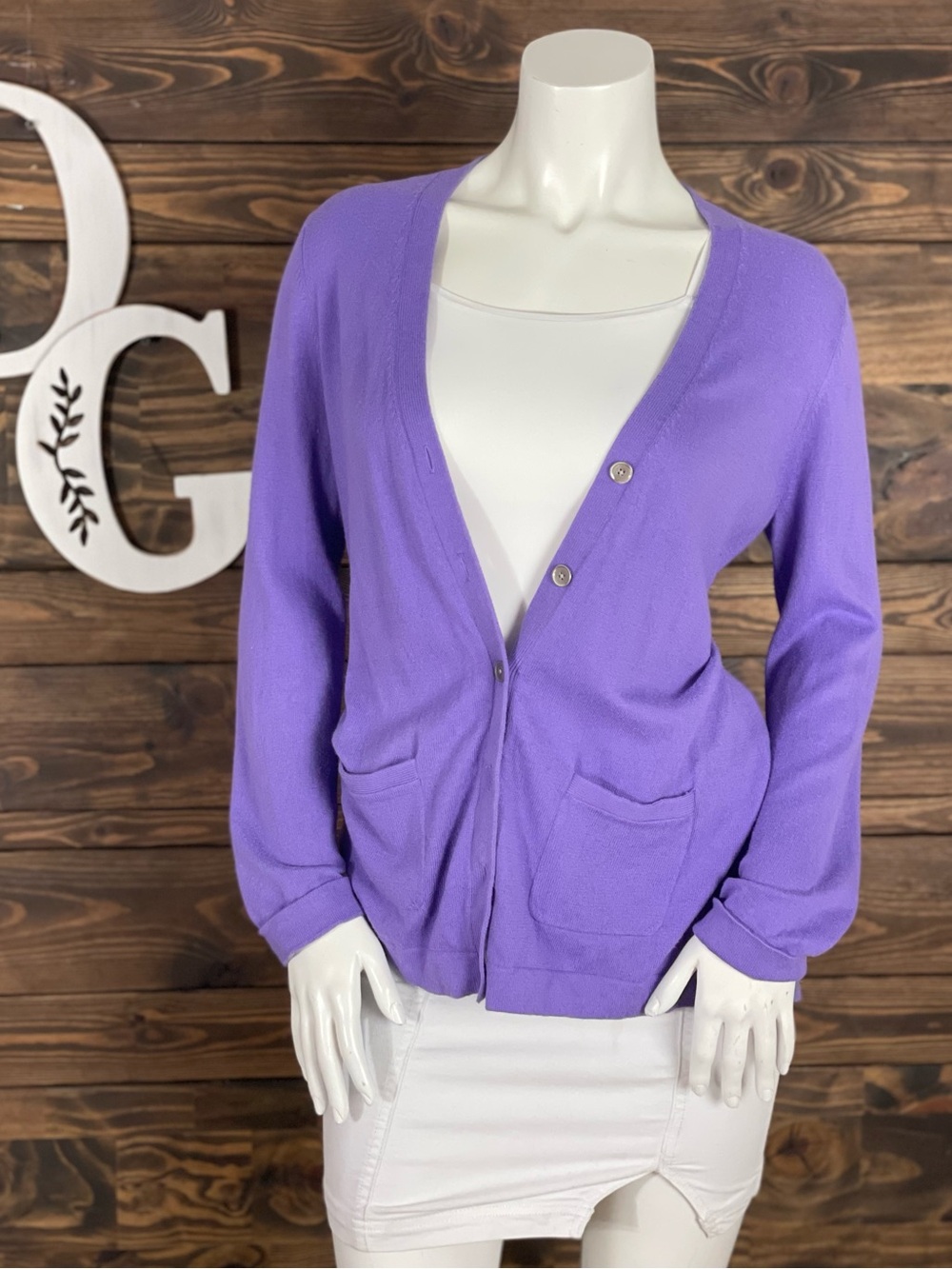 Talbots | Lavender V-Neck Button Down‎ Cardigan Sweater Rolled Cuffs